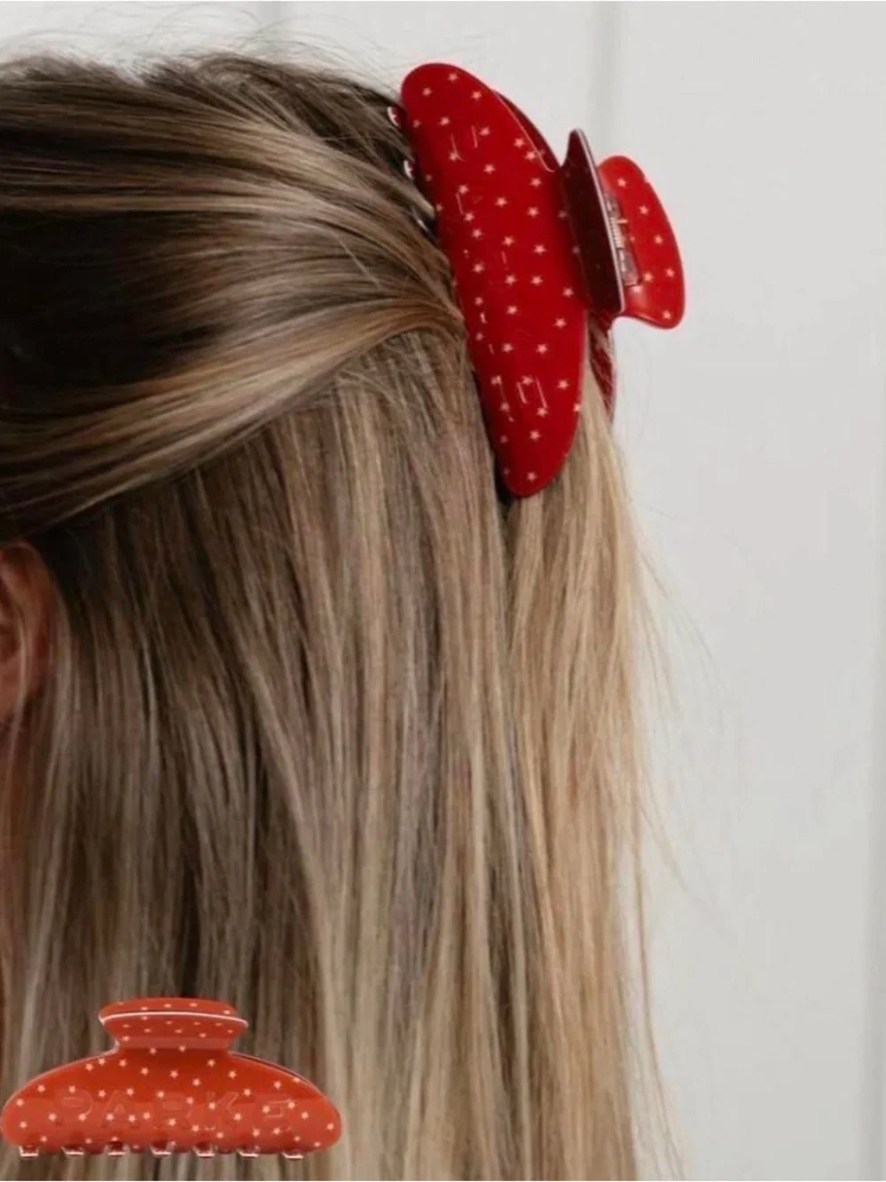 Red polka dot PARKE Hair Clip - Classic Claw Style